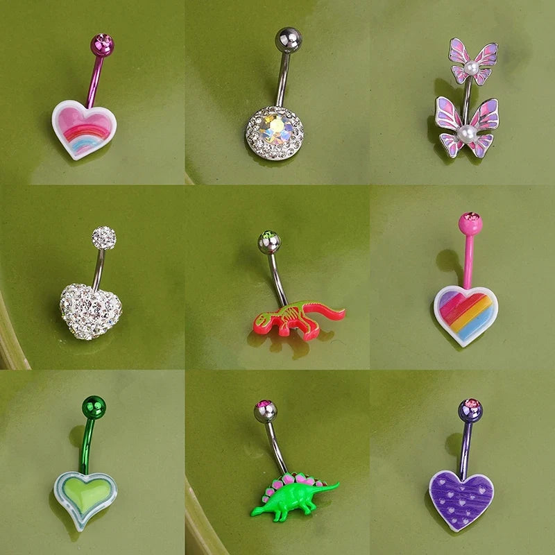 Sweet Dinosaur Navel Ring Zircon Heart Strawberry Belly Button Ring For Women Body Piercing Decor Vacation Leisure Beach Jewelry | | Wiccan Center