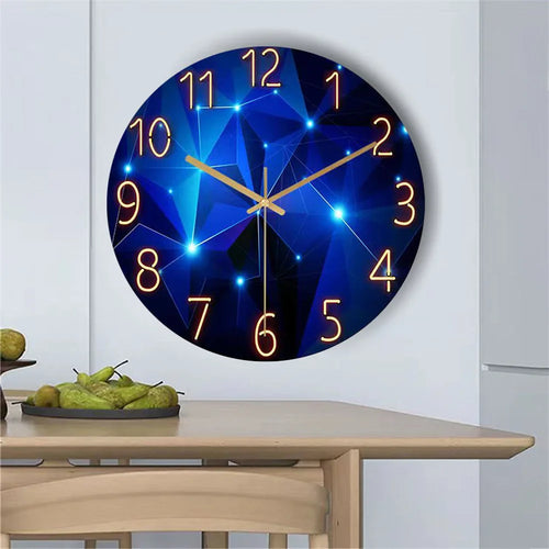 1pc 12inch Wall Clock Geometric Elements Dark Blue Thickened Tempered Glass Silent Movement Quartz Living Room Home Decor Gift | | Wiccan Center