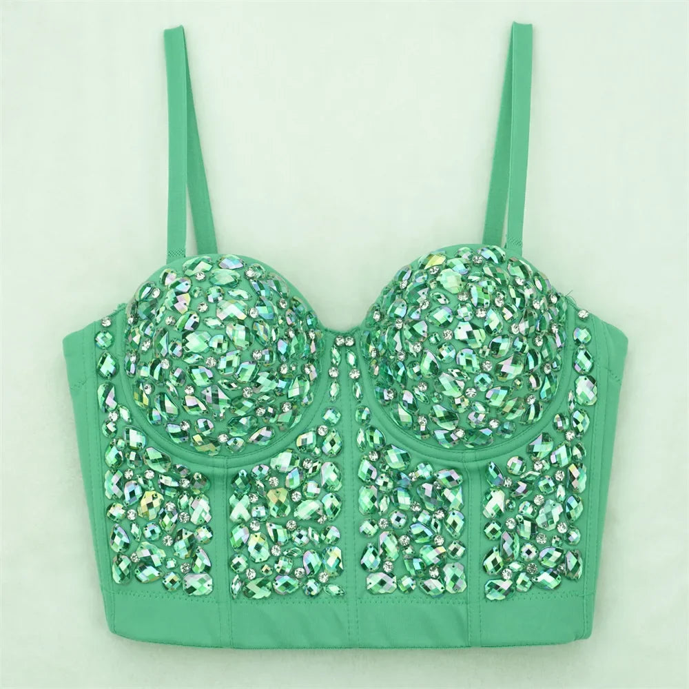 The Stardust Prism Siren – Glitter Crystal Bustier Corset Crop Top | Costume Tops | Wiccan Center