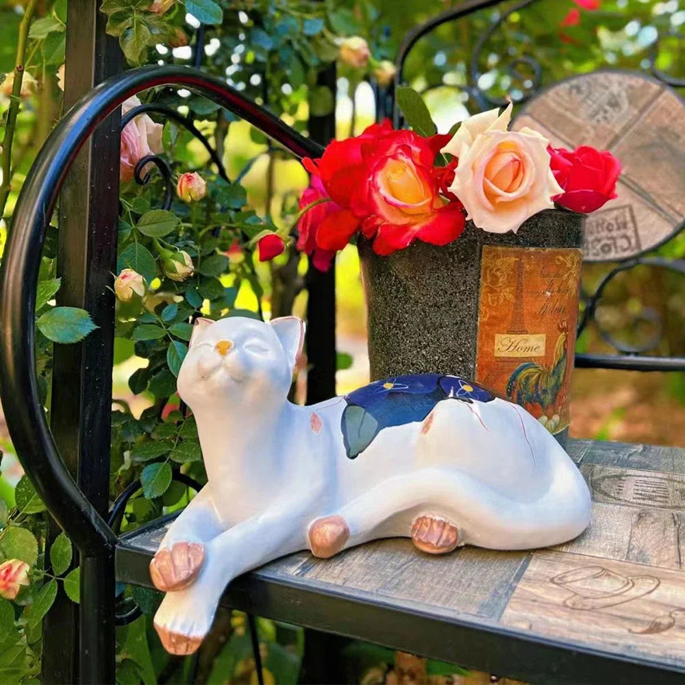 Sleeping Cat Garden Statues Outdoor,Cat Figurine Memorial Statue Makers Garden Resin Sleeping Cat Statues for Garden Decor Cat | | Wiccan Center