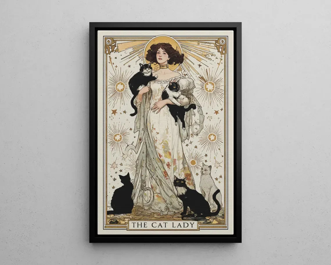 The Cat Lady Tarot Print, Art Nouveau Cat Lovers Wall Art, Vintage Cat Poster, Cat Mom Gift, Unique Cat Print, Apartment Decor