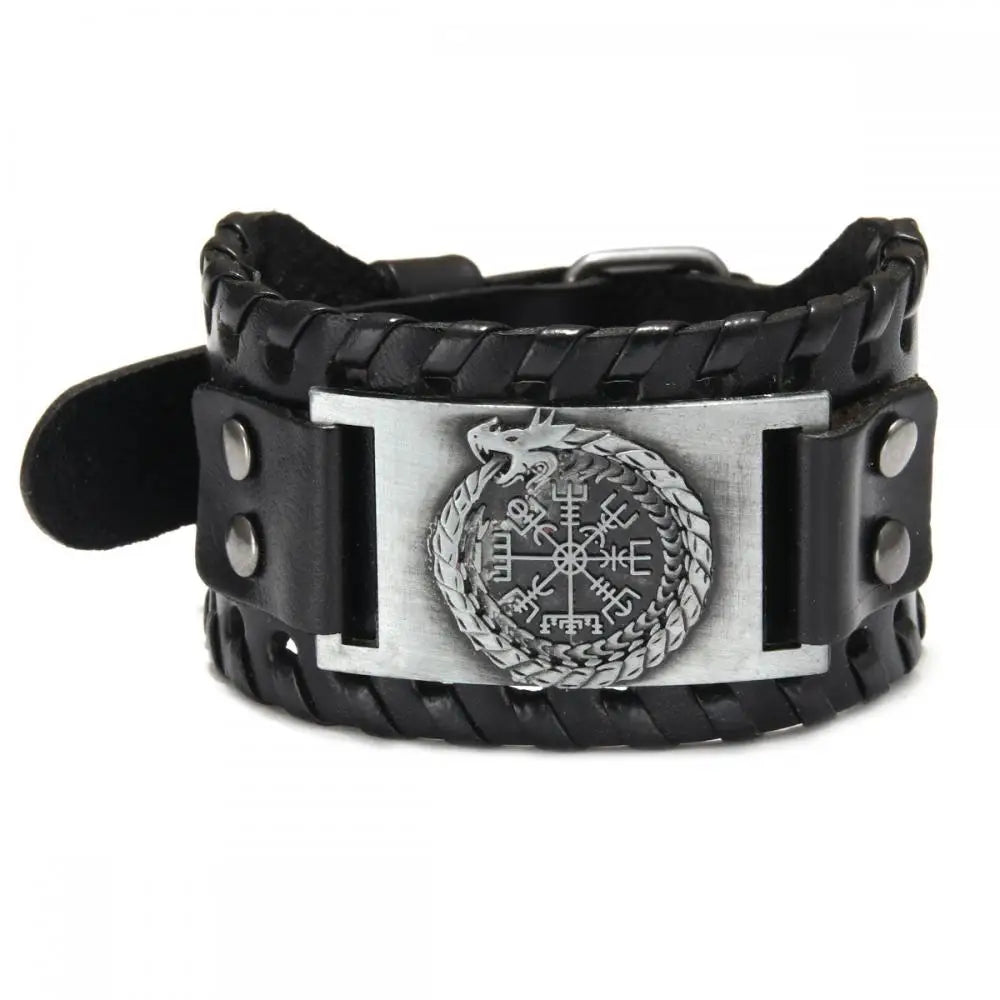 Trendy Viking Bracelet Nordic Rune Compass God Bird Charm Men's Bracelet New Fashion Leather Woven Jewelry Accessorie Party Gift