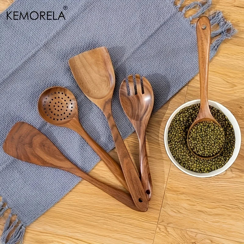 DecorBites™ 5-Piece Natural Wooden Tableware Set | Kitchen Cookware Utensils | | Wiccan Center
