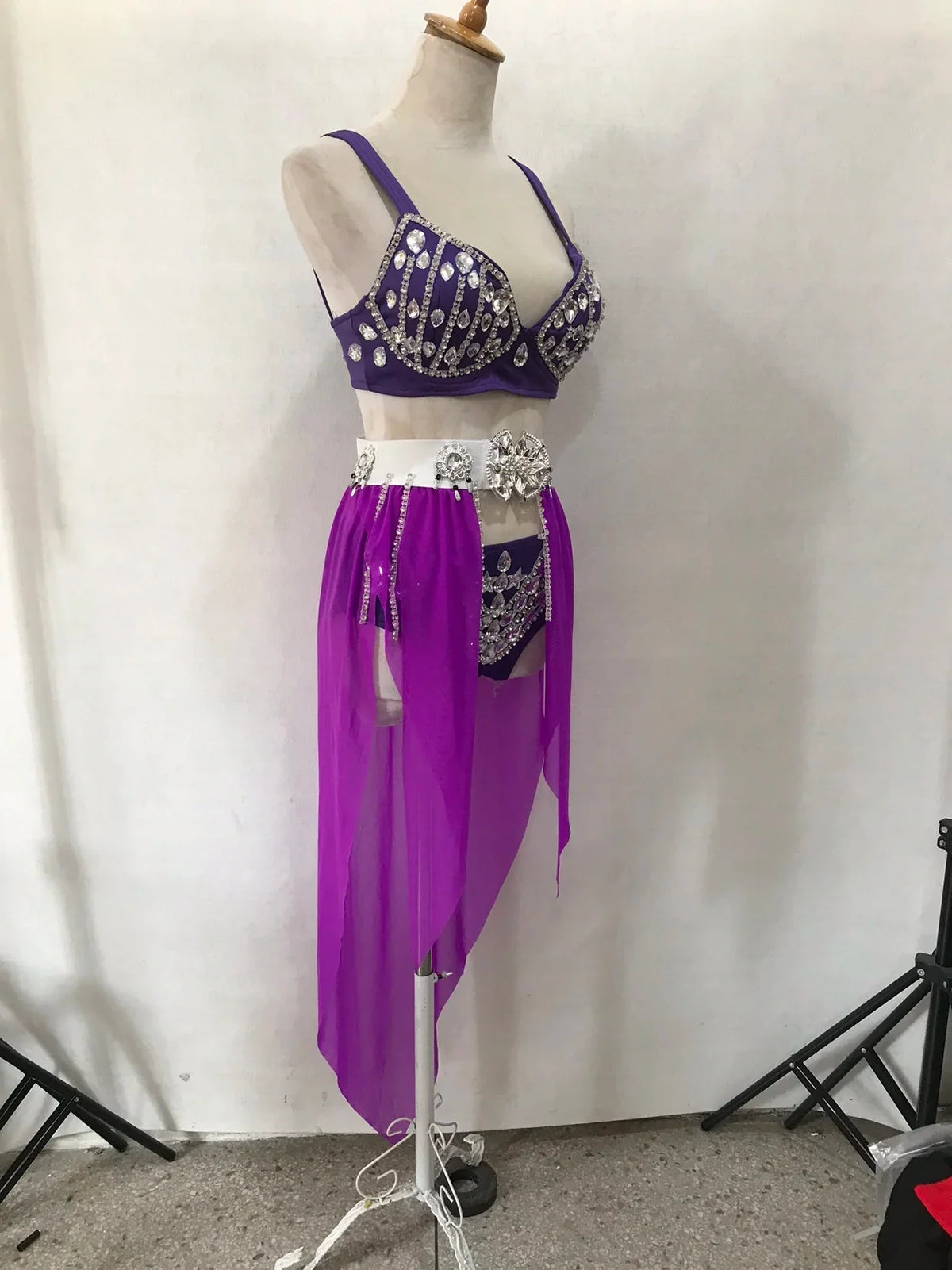 Women's Rhinestone Two-Piece Dance Costume | Stage Performance Top & Shorts | Costume Sets | Wiccan Center