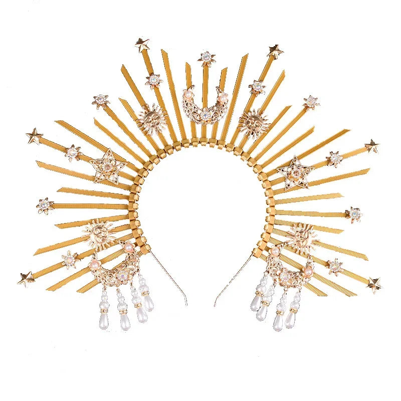 Sunburst Spike Sun Crown-Moon Star Greek Enchantress Gold Halo Headband
