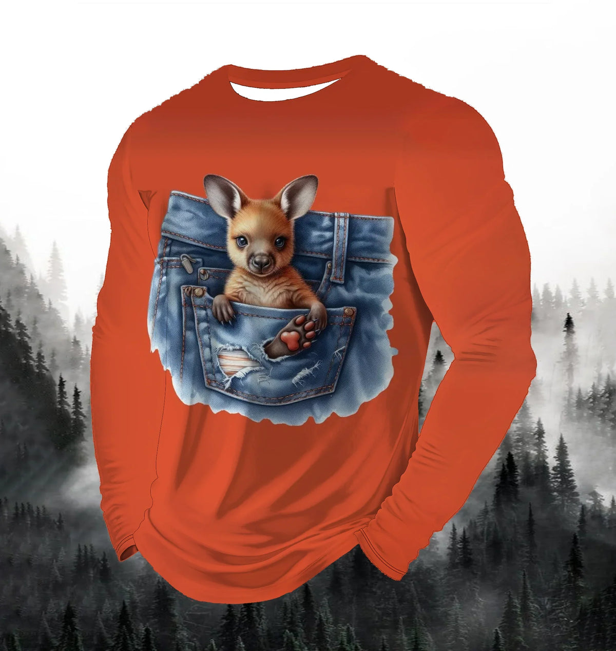 Visual Kitten Fashion Print Men's T-shirt Fashion Long Sleeve T-shirt Casual Round Neck Street Top Loose Pullover Autumn