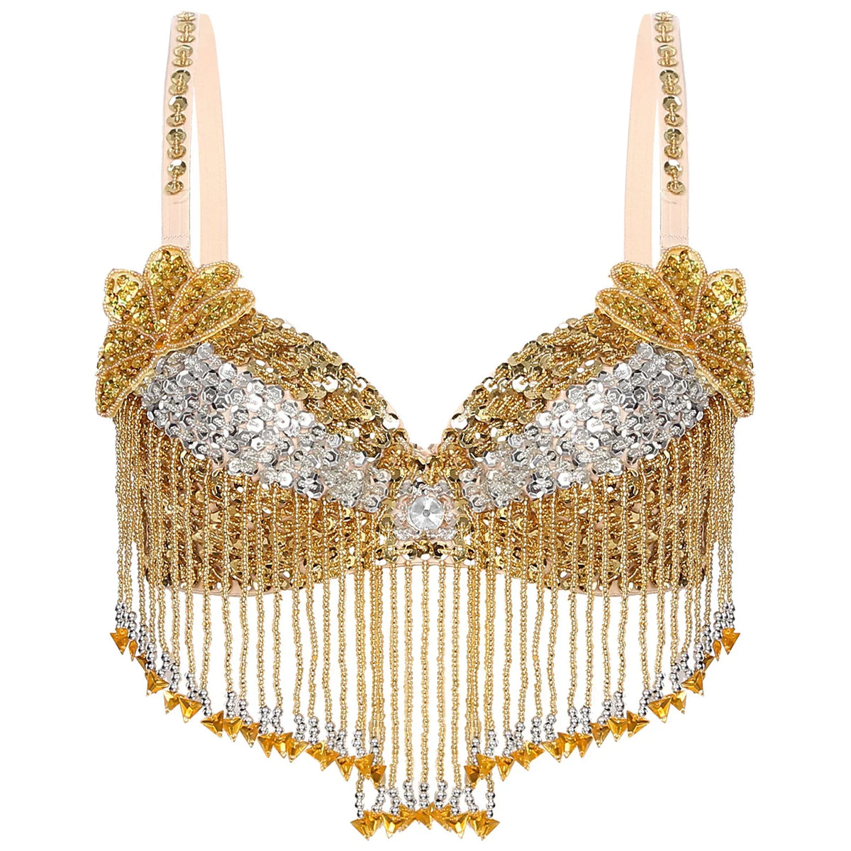 Sparkly Floral Beaded Sequin Belly Dance Bra & Tassel Performance Top | Costume Tops | Wiccan Center