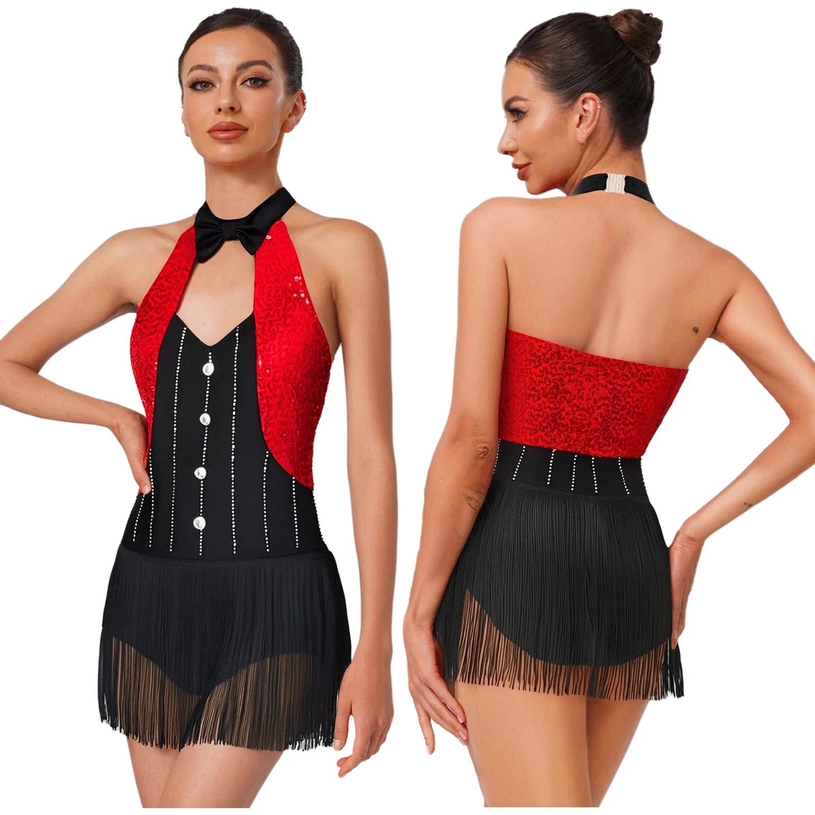 The Stardust Tuxedo Tassel Bodysuit – Luxury Sequins & Rhinestone Showgirl Leotard | Bodysuit | Wiccan Center