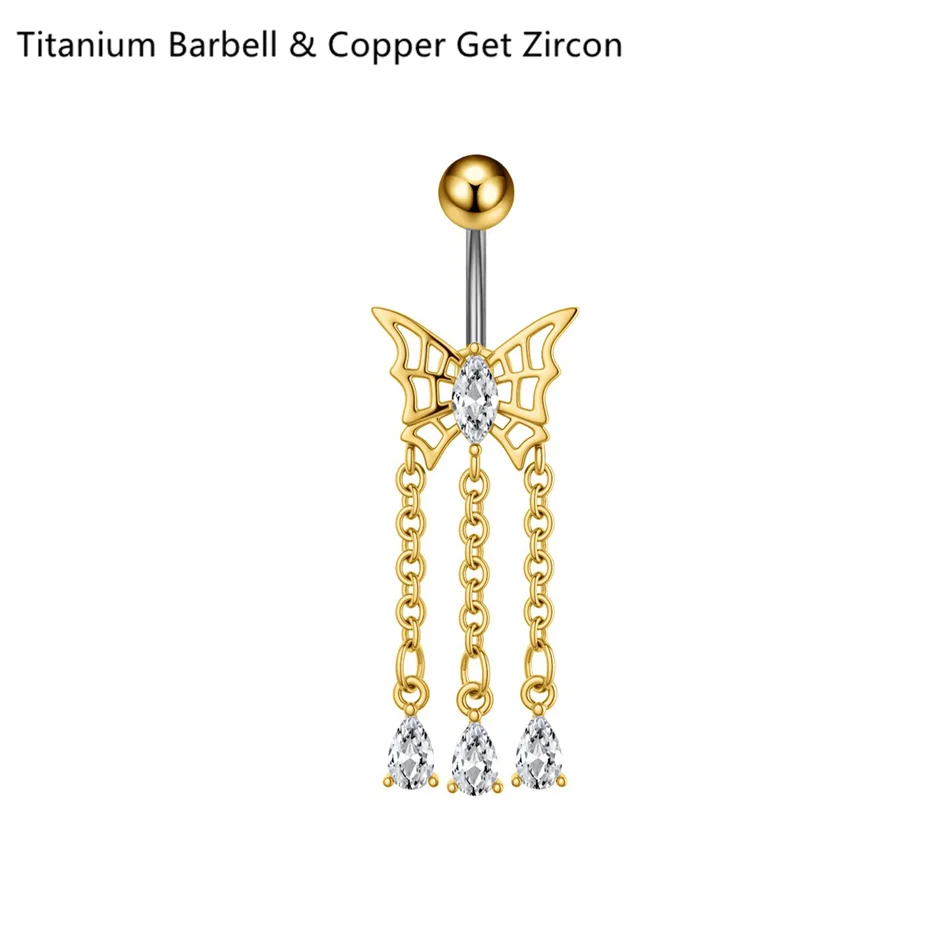14G Crystal Heart Butterfly Dangle Belly Button Rings CZ Zircon Drop Navel Barbell Belly Rings Body Piercing Jewelry for Women | | Wiccan Center