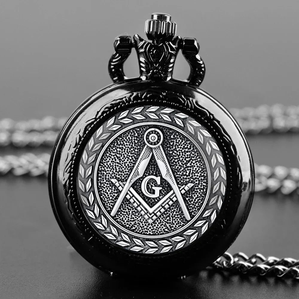 Free and Accepted Masons Glass Dome Pocket Watch with Chain Fashion Necklace Pendant Chain Jewelry Gifts Men Women Clock