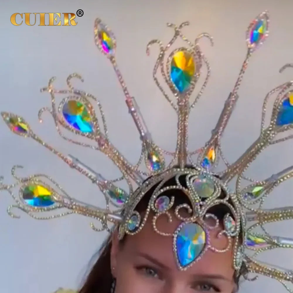 Luxury Peacock Rhinestone Statement Crown – Oversized Crystal Headpiece & Show-Stopping Hair Adornment for Fashion Shows, Galas & Festivals