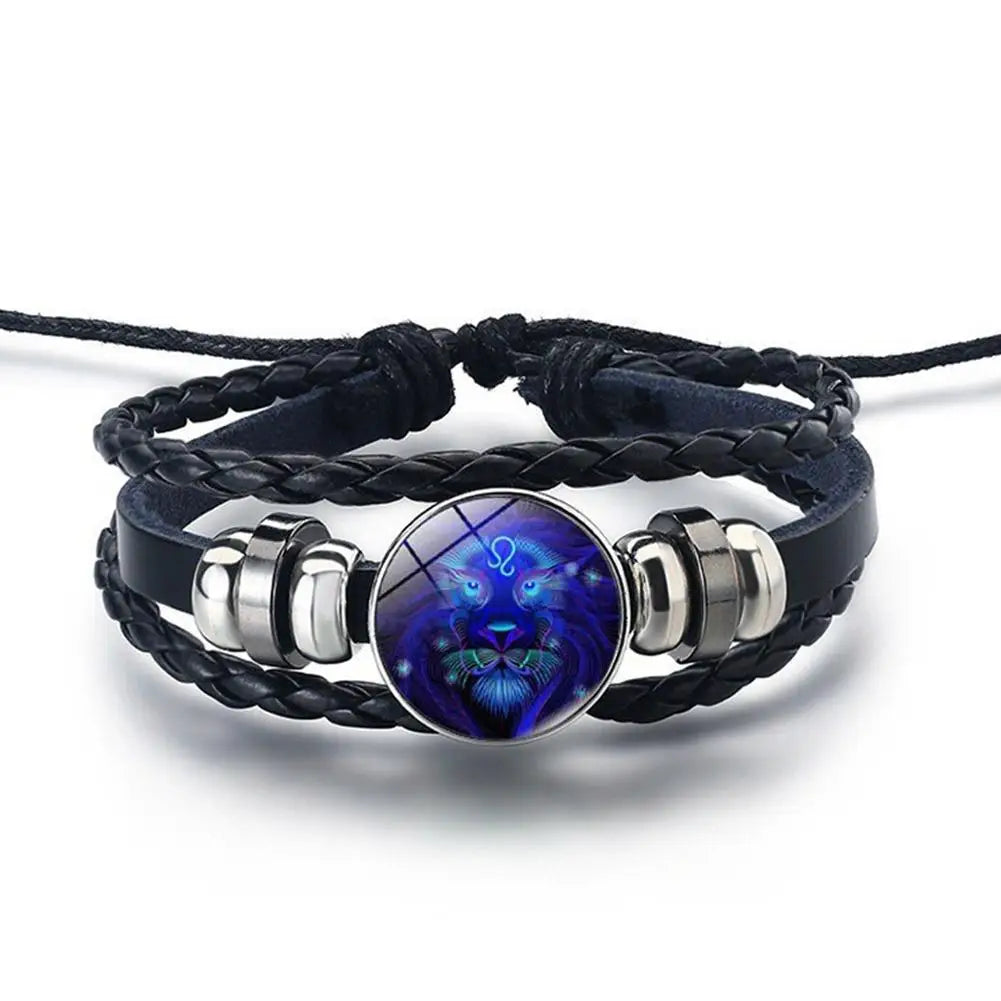 12 Constellation Gem Leather Bracelet Men Women Glass Bracelet | | Wiccan Center