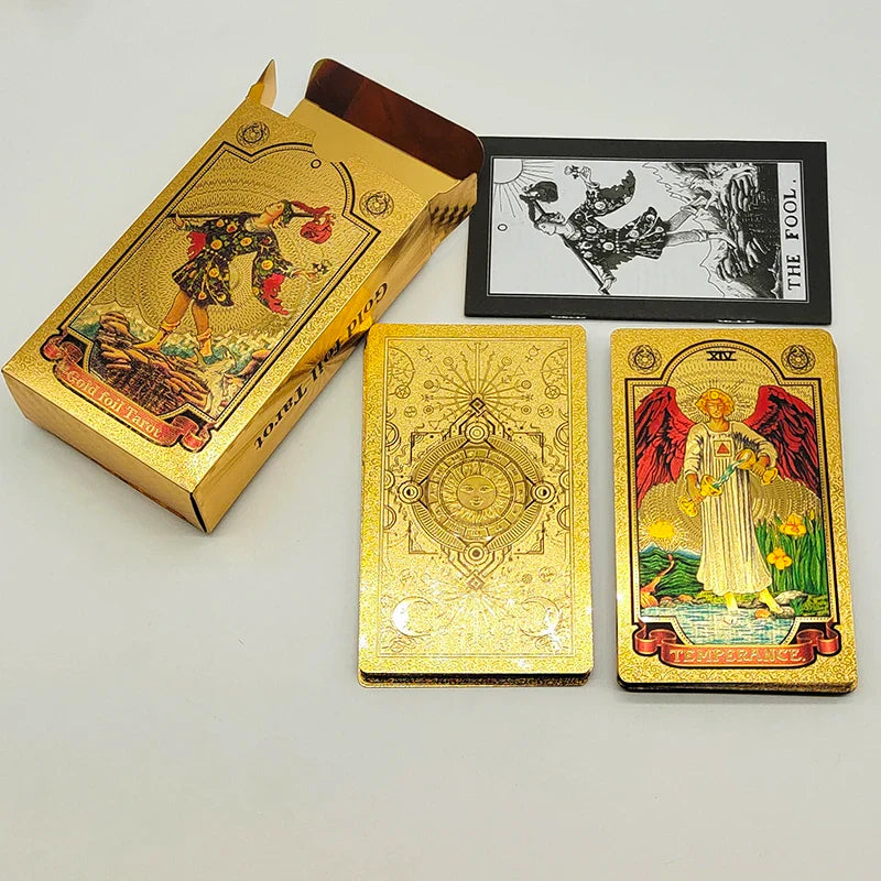 New Version Plastic Tarot Rider Waite Waterproof Gold Foil Tarot Deck With Nice PVC Package Prediction Cards Game | | Wiccan Center