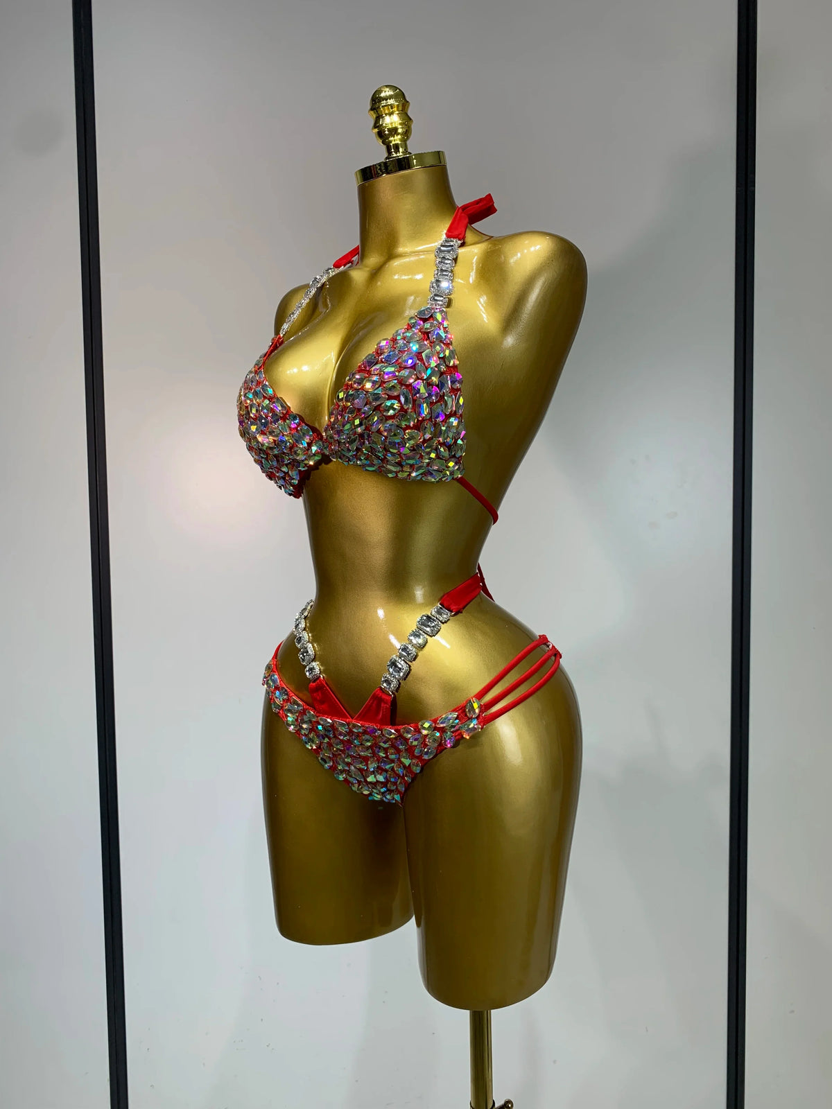 Crystal Diamond Bikini Two-Piece Set Sparkle Stage Performance Outfit | Costume Sets | Wiccan Center