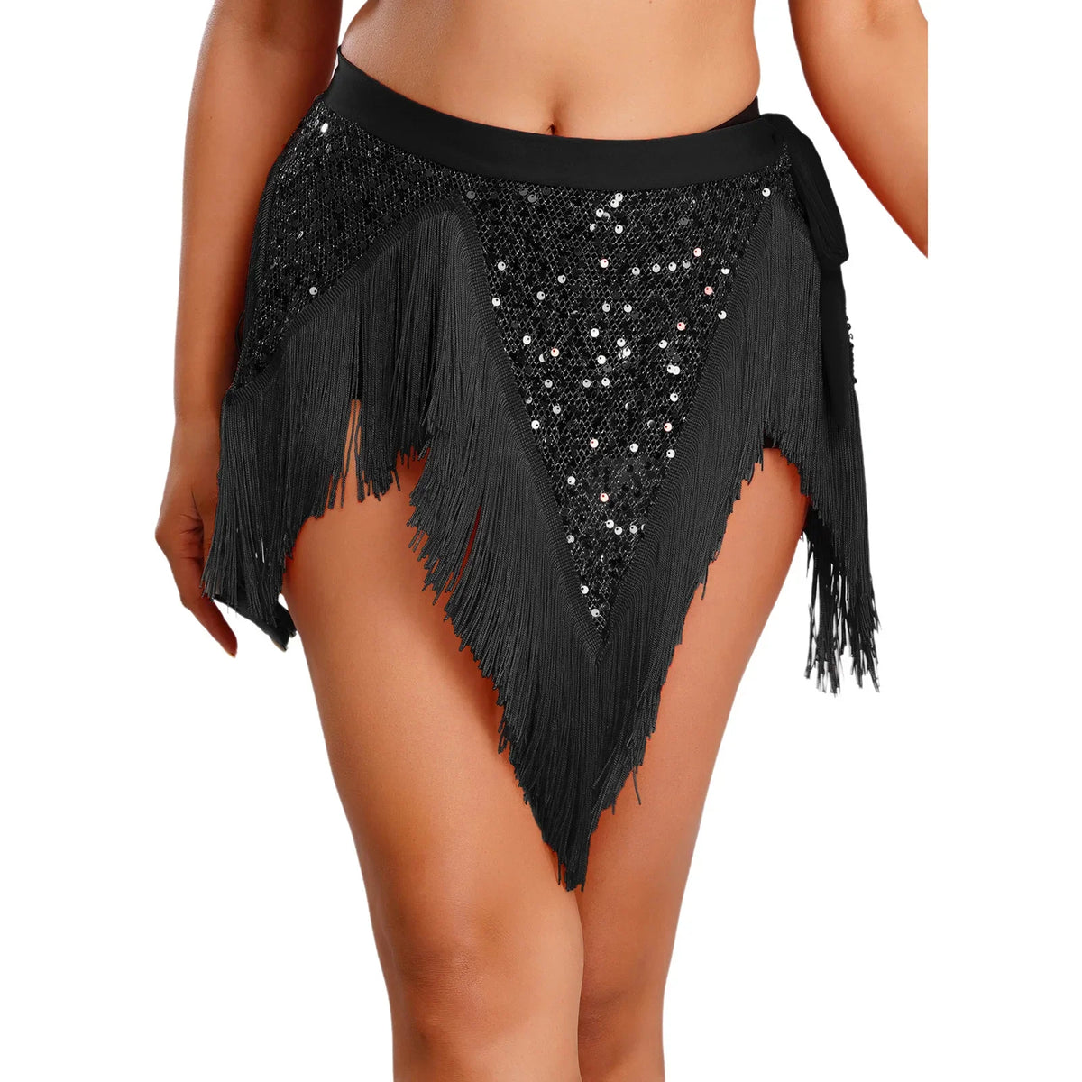 Glitter Sequin Fishnet Mesh Hip Scarf & Tassel Waist Wrap Belly Dance Skirt | Skirts | Wiccan Center