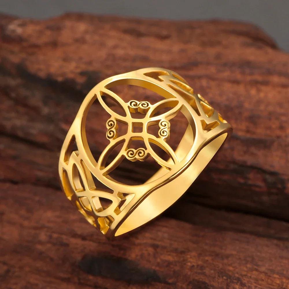 LIKGREAT Witch Knot Ring for Women Men Hollow Stainless Steel Finger Rings Celtic Vintage Amulet Protection Couple Jewelry Gifts | | Wiccan Center