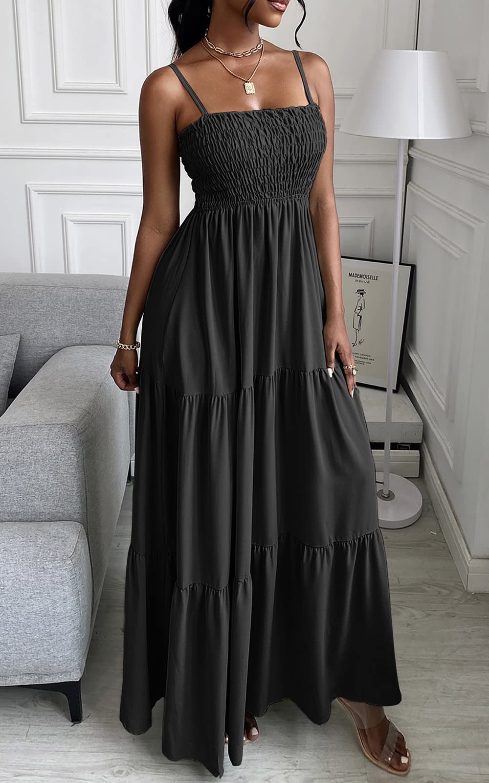 Spaghetti Strap Maxi Dress Women Summer Sleeveless Smocked Boho Long Beach Dress Sundresses | Dresses | Wiccan Center