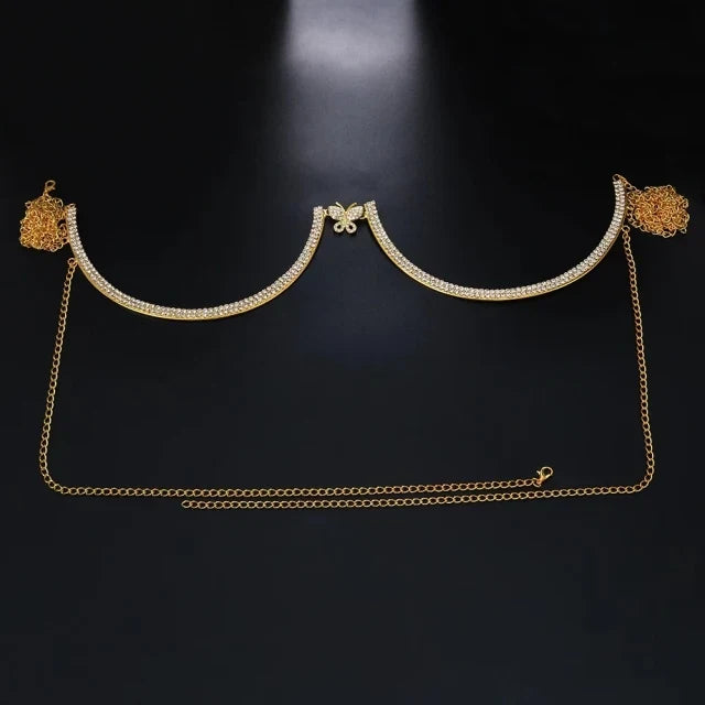 Luxury Rhinestone U-Shape Chest Chain – Shimmering Water Drop Pendant Bikini Bra Body Adornment for Festivals & Beachwear | Body Chains | Wiccan Center