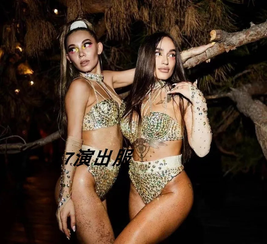 Sparkly Go-Go Dance Bikini Set for Women | Stage Performance Costume | Costume Sets | Wiccan Center