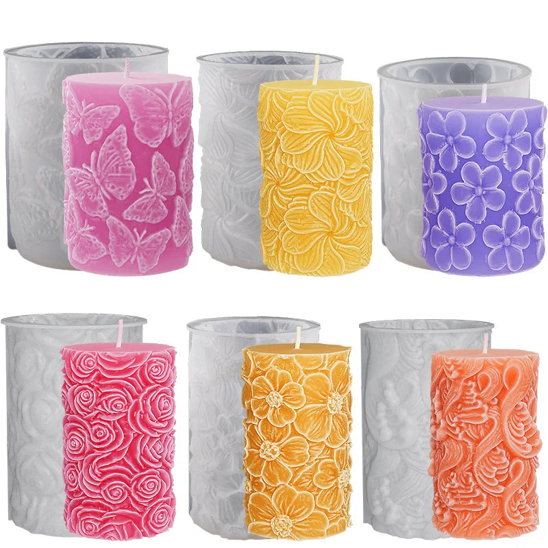 Flower Butterfly Columnar Silicone Candle Mold DIY Waves Soap Resin Plaster Making Tool Geometry Chocolate Mould Home Decor Gift