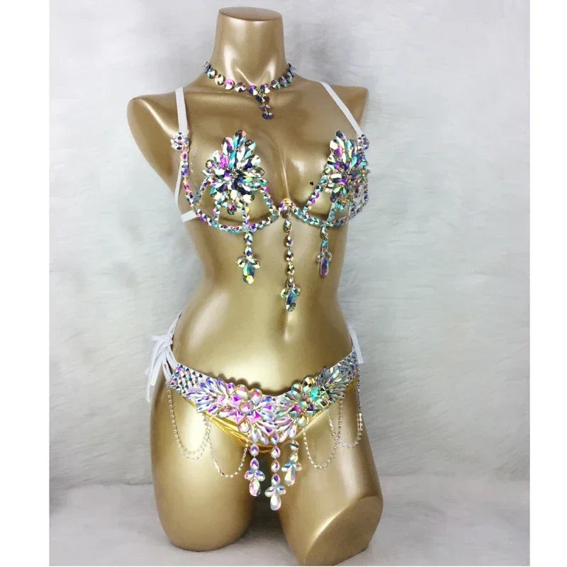 Dazzling Samba Carnival Rhinestone Bikini Set & Belly Dance Stage Costume | Costume Sets | Wiccan Center