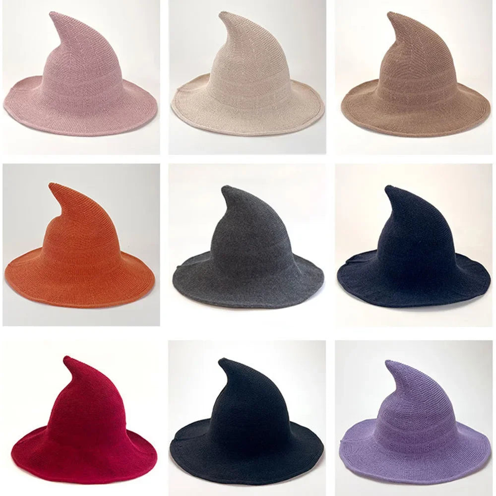 Halloween Witch Hat Long Point Knitted Cap with Wide Brim for Adults | | Wiccan Center