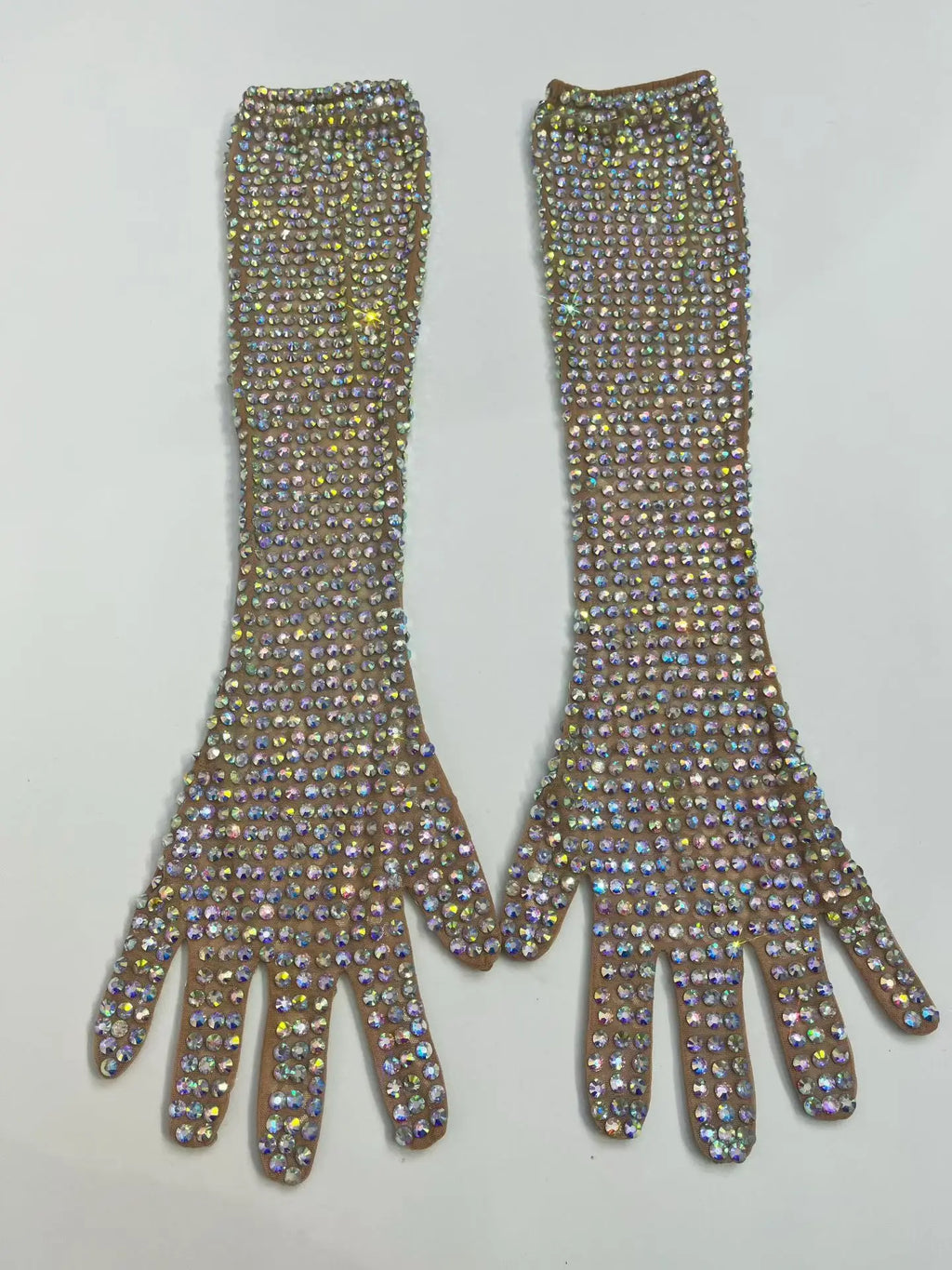 AB Rhinestone Sheer Mesh Long Opera Gloves Stage Performance Costume Accessory