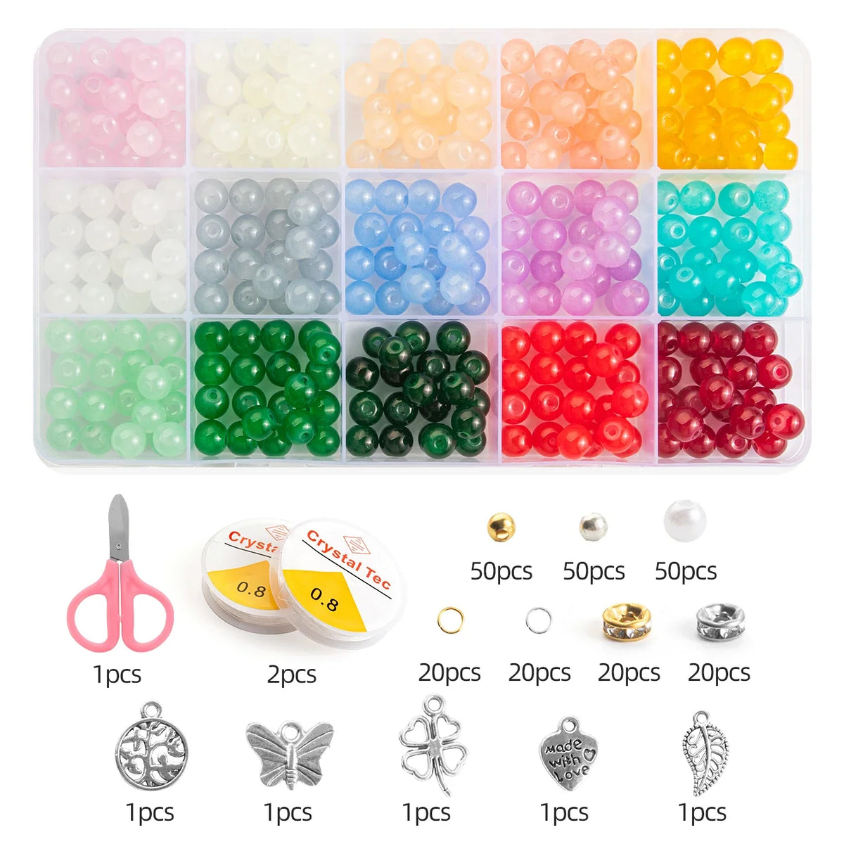 Glass Beads Bracelet Making Kits 28 Colors 8mm Crystal Beads Round Gemstone Stone Beads with Accessories for Jewelry Making DIY | | Wiccan Center