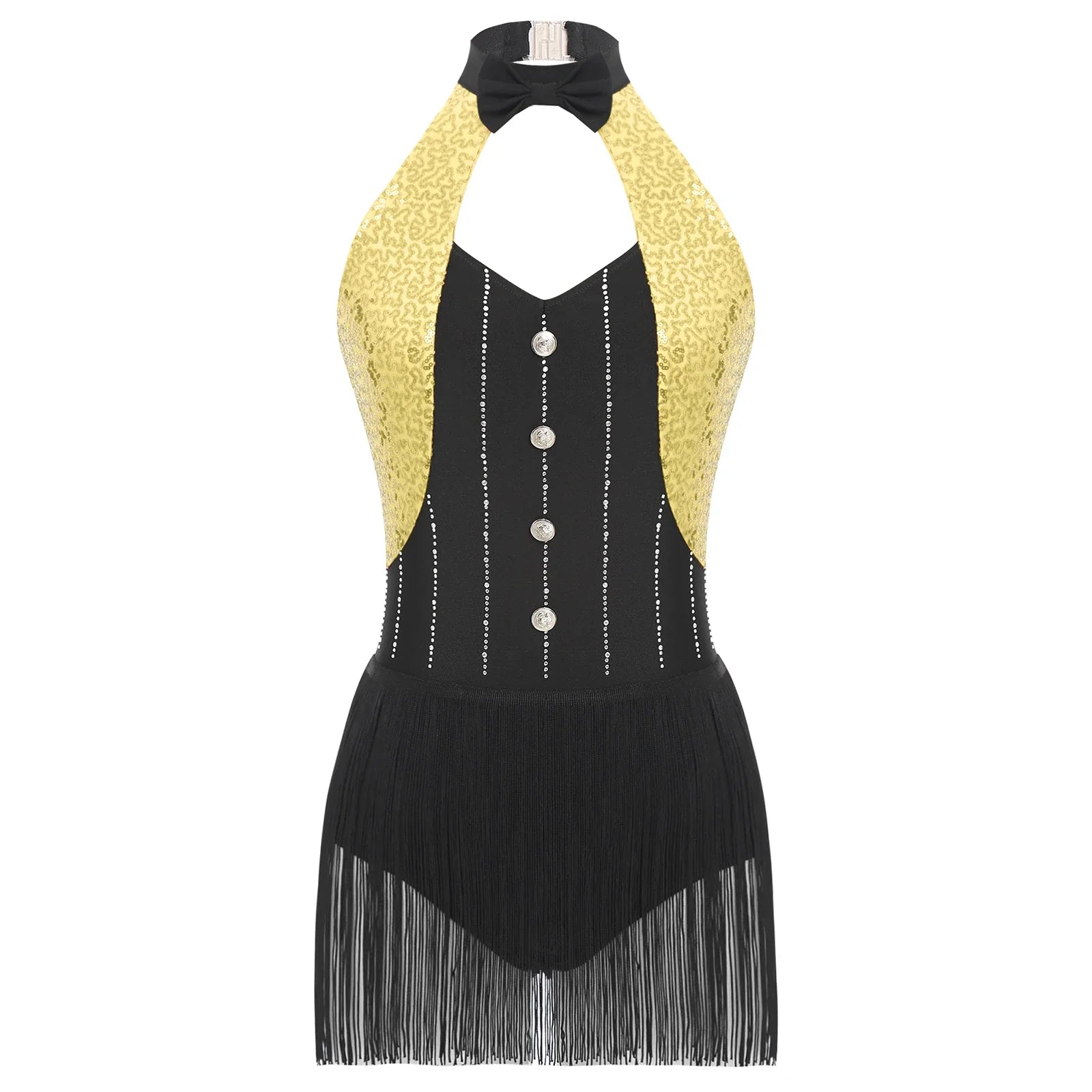 The Stardust Tuxedo Tassel Bodysuit – Luxury Sequins & Rhinestone Showgirl Leotard