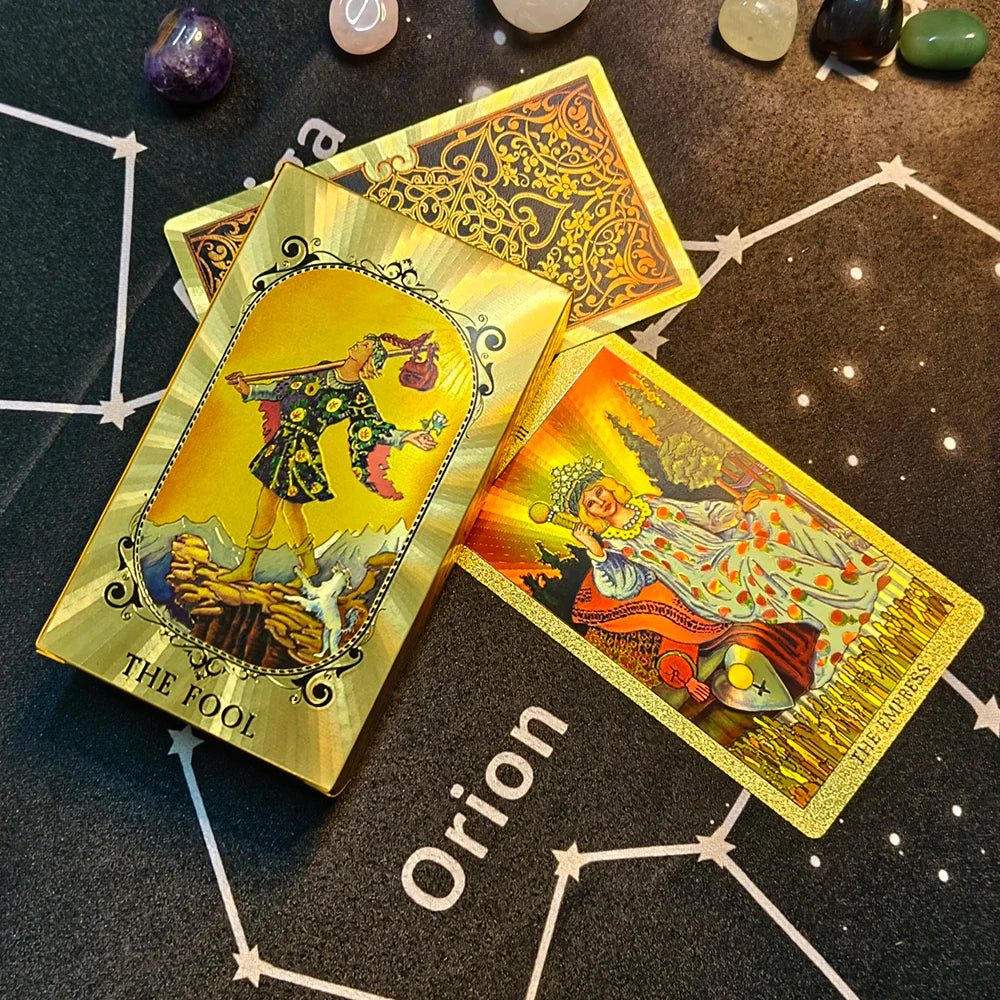 Cost Worthy Luxe Gold Foil Tarot Deck With Nice Plastic Package Board Game of Oracle Cards For Beginners | | Wiccan Center