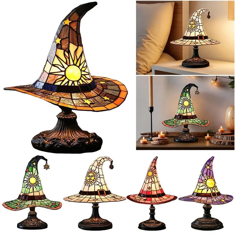 Premium Witch Hat Stained Glass Lamp – Magical Glow for Your Home | | Wiccan Center