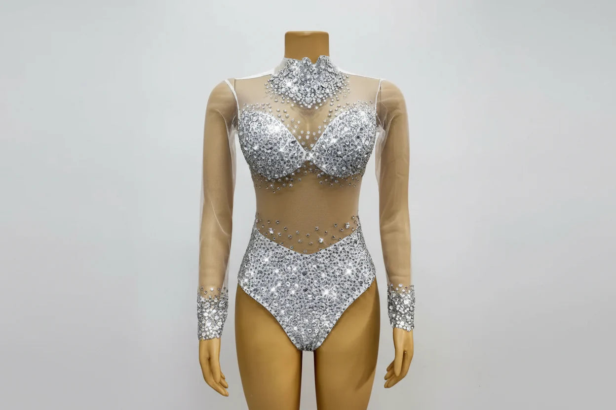 Rhinestone Encrusted Mesh Performance Bodysuit | Bodysuit | Wiccan Center