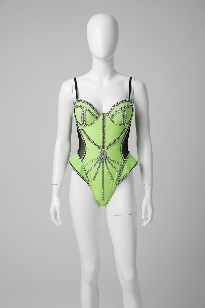 Luxury Rhinestone Performance Bodysuit – Premium Crystal Stage Costume for GoGo Dancers, Circus Performers & Festival Rave Outfits | Bodysuit | Wiccan Center