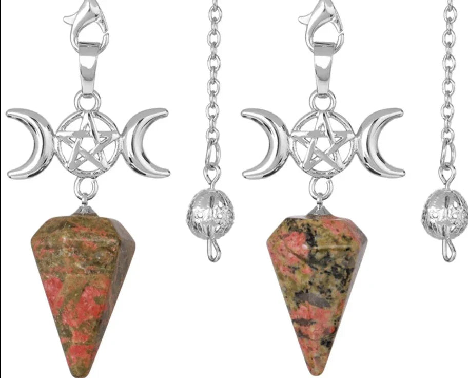 Triple Moon Pentacle Crystal Pendulums | Pendulums | Wiccan Center
