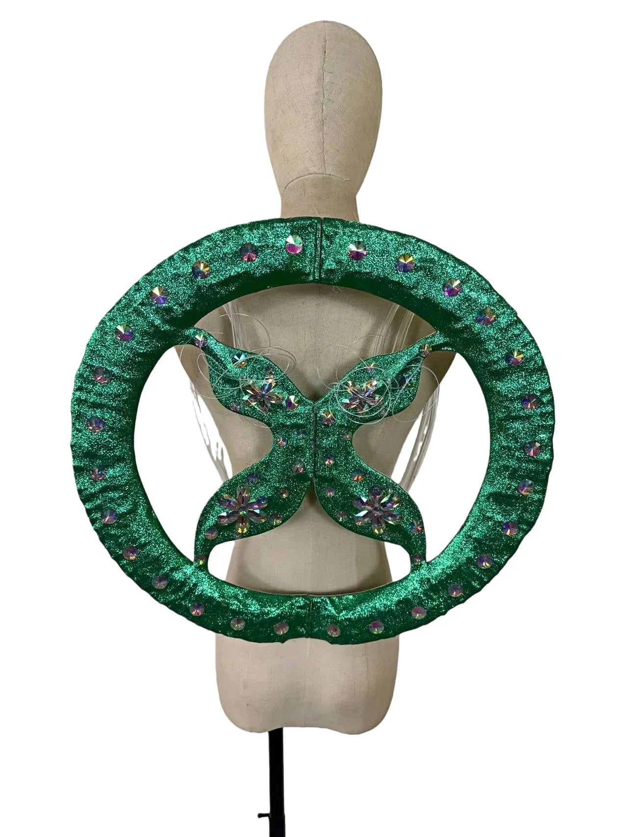 Rhinestone-Embellished Feather Backpiece Frame with Harness | Back Pieces | Wiccan Center