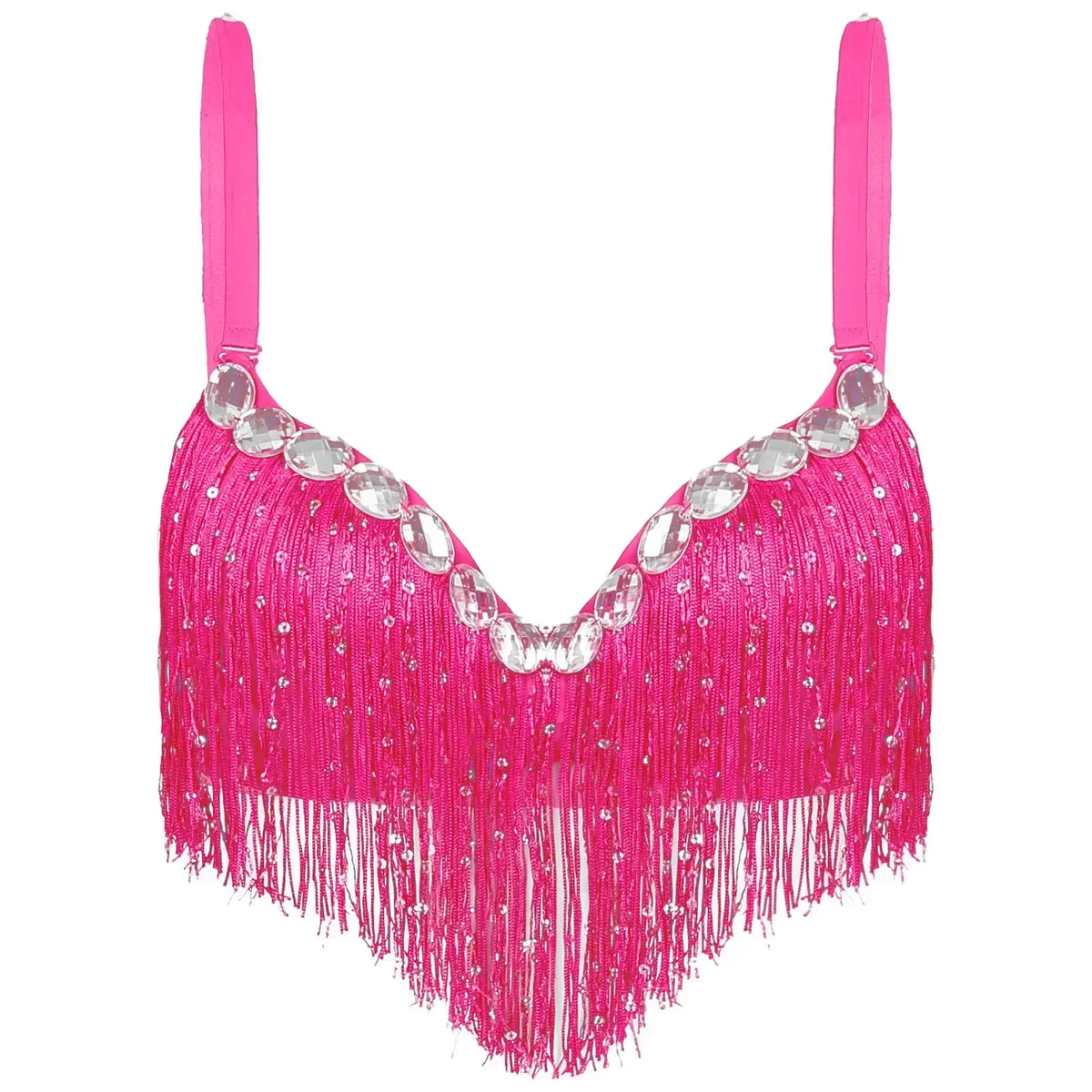 The Stardust Oasis Sirena – Sequined Tassel & Rhinestone Push-Up Belly Dance Bra Top | Costume Tops | Wiccan Center