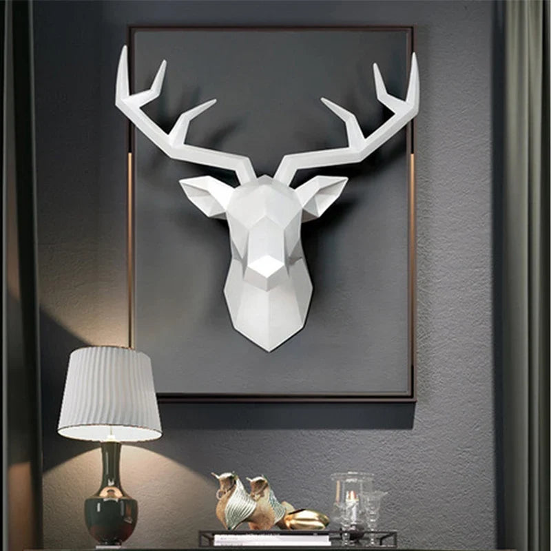 Deer Head Sculpture Animal Statue Figurines Wall Hanging Creative Elk Art Antlers Statuette for Office Decoration Wall Mount | | Wiccan Center