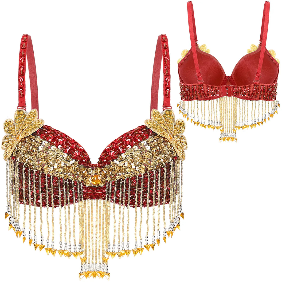 Sparkly Floral Beaded Sequin Belly Dance Bra & Tassel Performance Top | Costume Tops | Wiccan Center