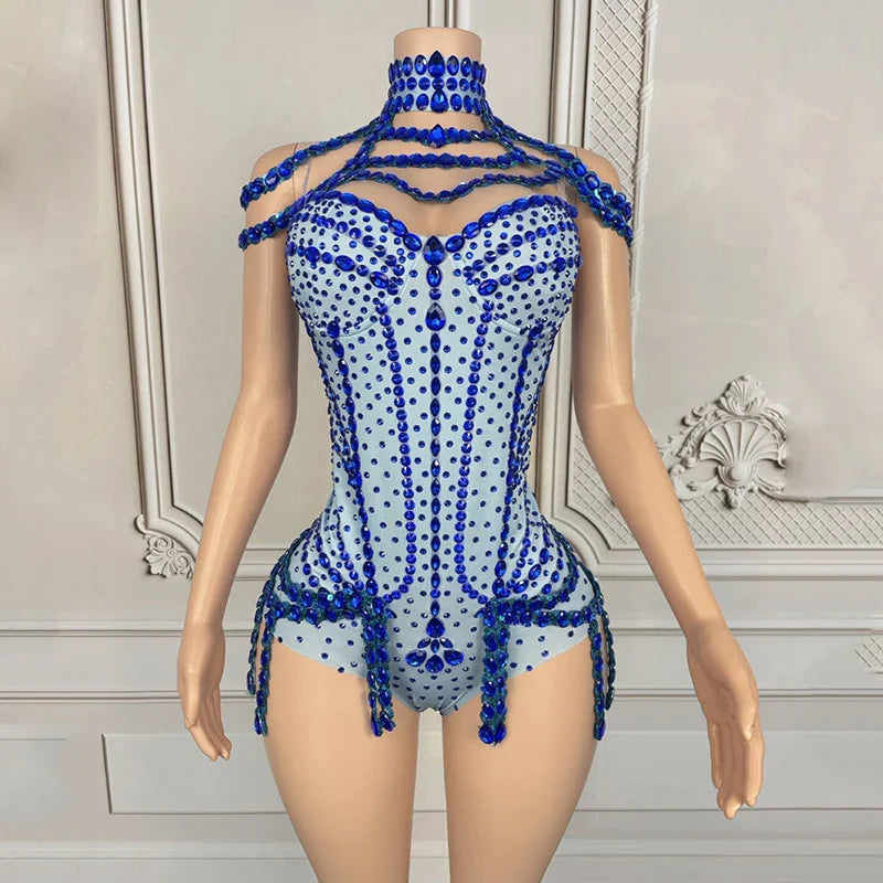Rhinestone Embellished Performance Bodysuit with Tiered Sequins | Bodysuit | Wiccan Center