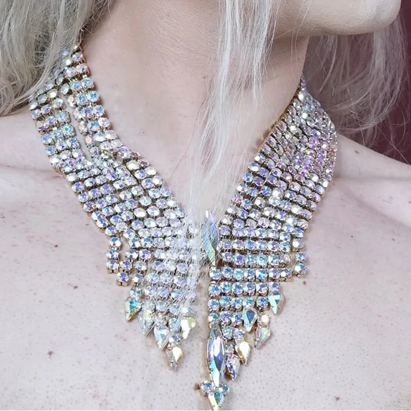 Rhinestone V-Neck Chain Necklace