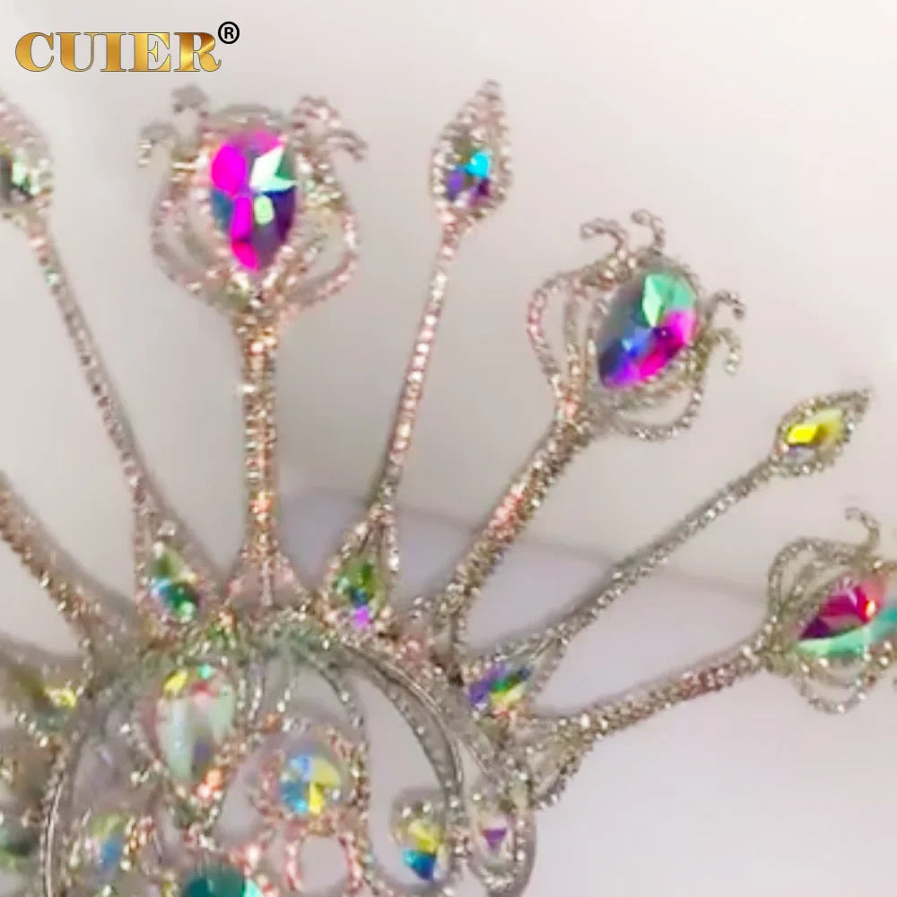 Luxury Peacock Rhinestone Statement Crown – Oversized Crystal Headpiece & Show-Stopping Hair Adornment for Fashion Shows, Galas & Festivals