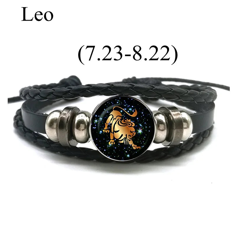 12 Zodiac Signs Leather Bracelet for Men Women Virgo Libra Scorpio Aries Taurus  Braided Rope Bracelets Birthday Gift Wholesale