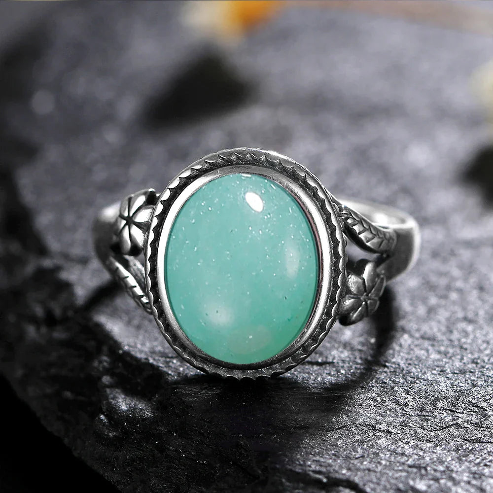 Sterling Silver Stone Oval Flower Ring | Ring | Wiccan Center