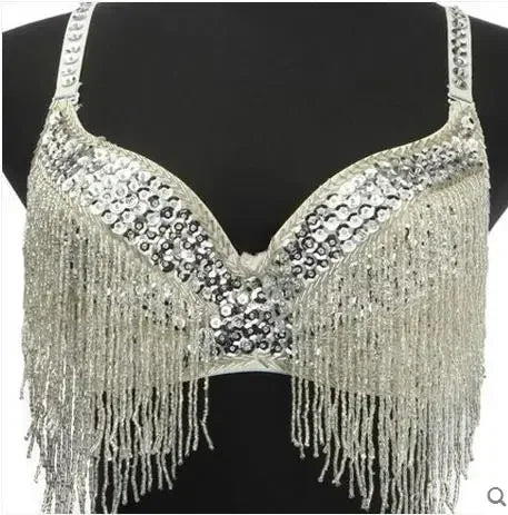 The Stardust Prism Sirena – Deluxe Beaded & Sequined Tassel Belly Dance Bra Top | Costume Tops | Wiccan Center
