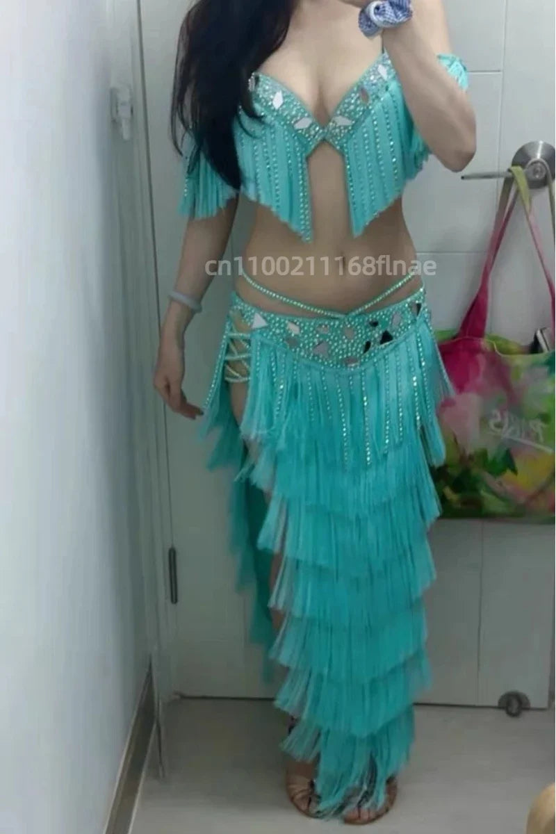 Luxury Tassel Top & Skirt Belly Dance Performance Set | Costume Sets | Wiccan Center