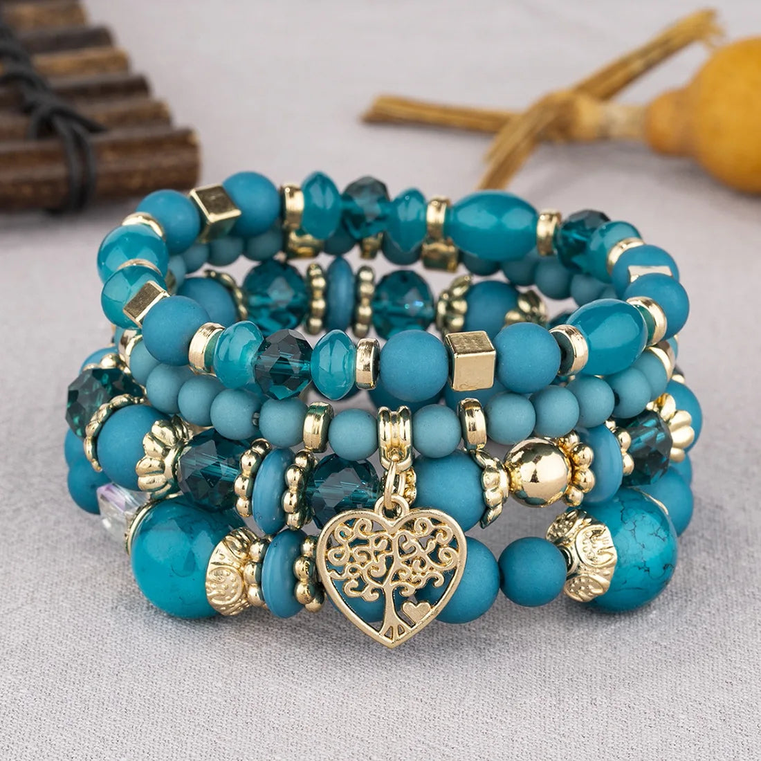 DIEZI Ethnic Bohemian Multicolor Crystal Beads Strand Bracelets Women Men Heart Tree Of Life Charm Bracelet Pulseira Feminina