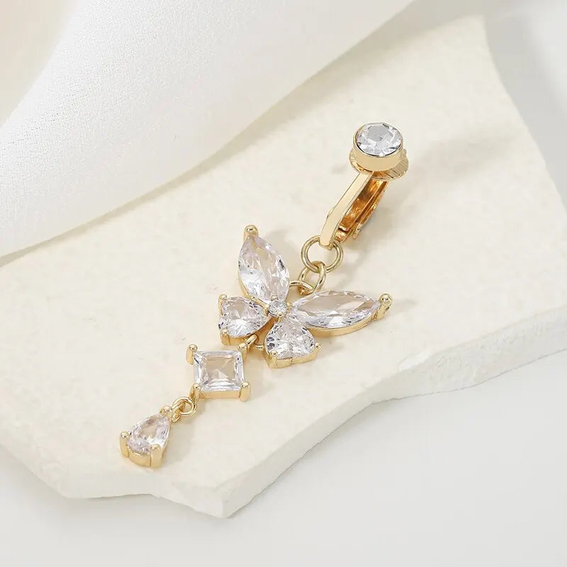 Clip On Belly Button Ring Butterfly Shape Copper Zircon Fake Belly Piercing Umbilical Navel Body Jewelry Trendy Fashion Style | | Wiccan Center