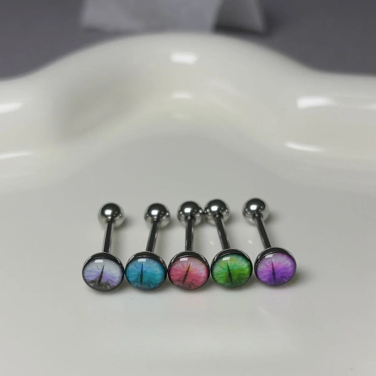 New Trendy Hypoallergenic Stainless Steel Colorful Eye Tongue Rings for Women Tongue Stud Body Piercing Jewelry | | Wiccan Center