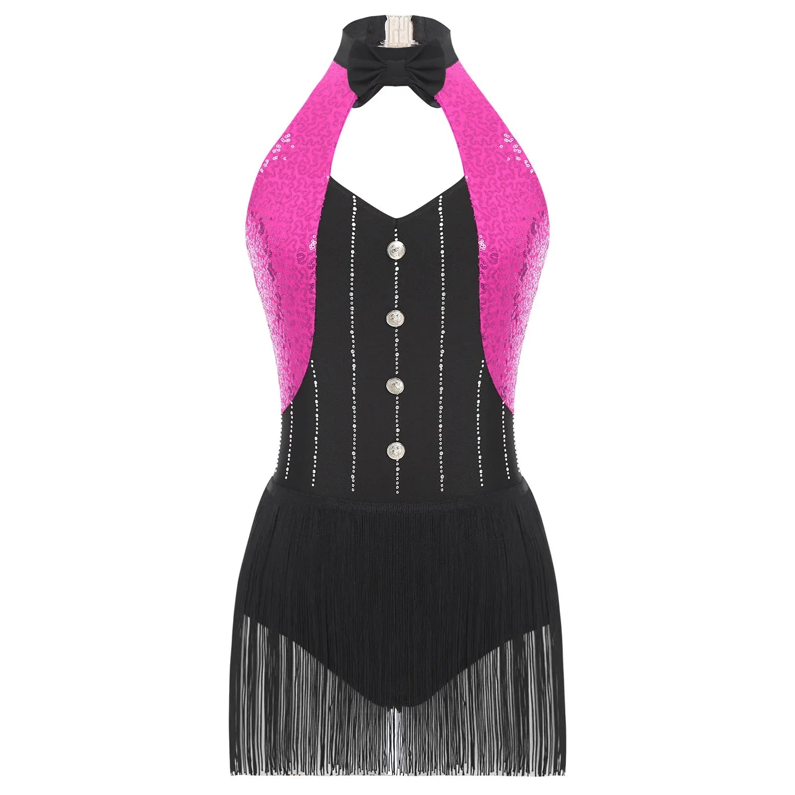 The Stardust Tuxedo Tassel Bodysuit – Luxury Sequins & Rhinestone Showgirl Leotard