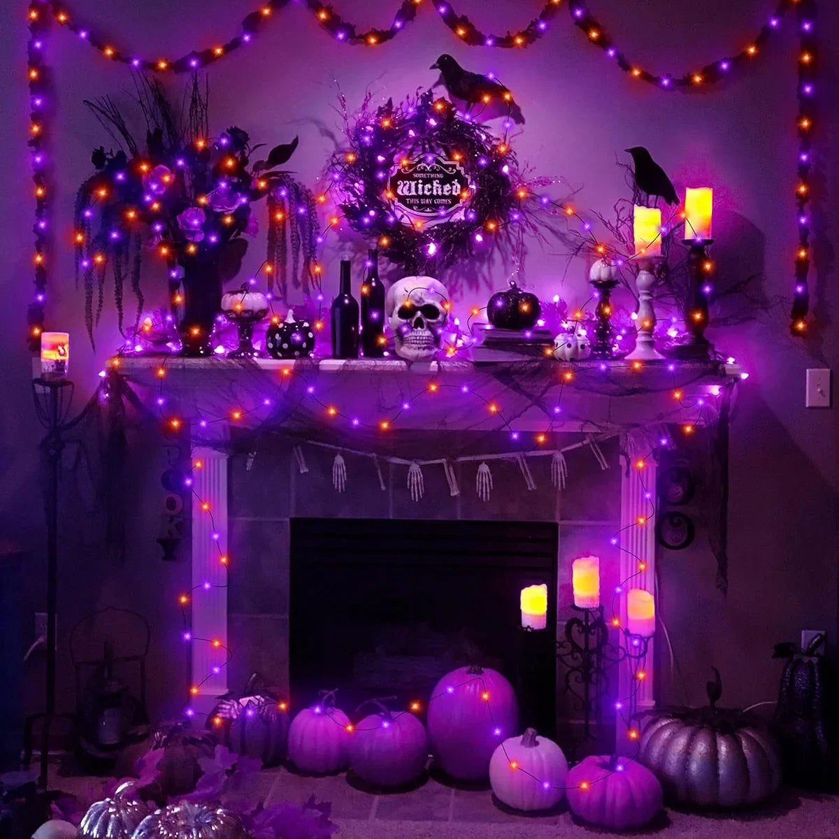 Halloween String Lights – Purple Orange Battery Powered LED Decor | | Wiccan Center